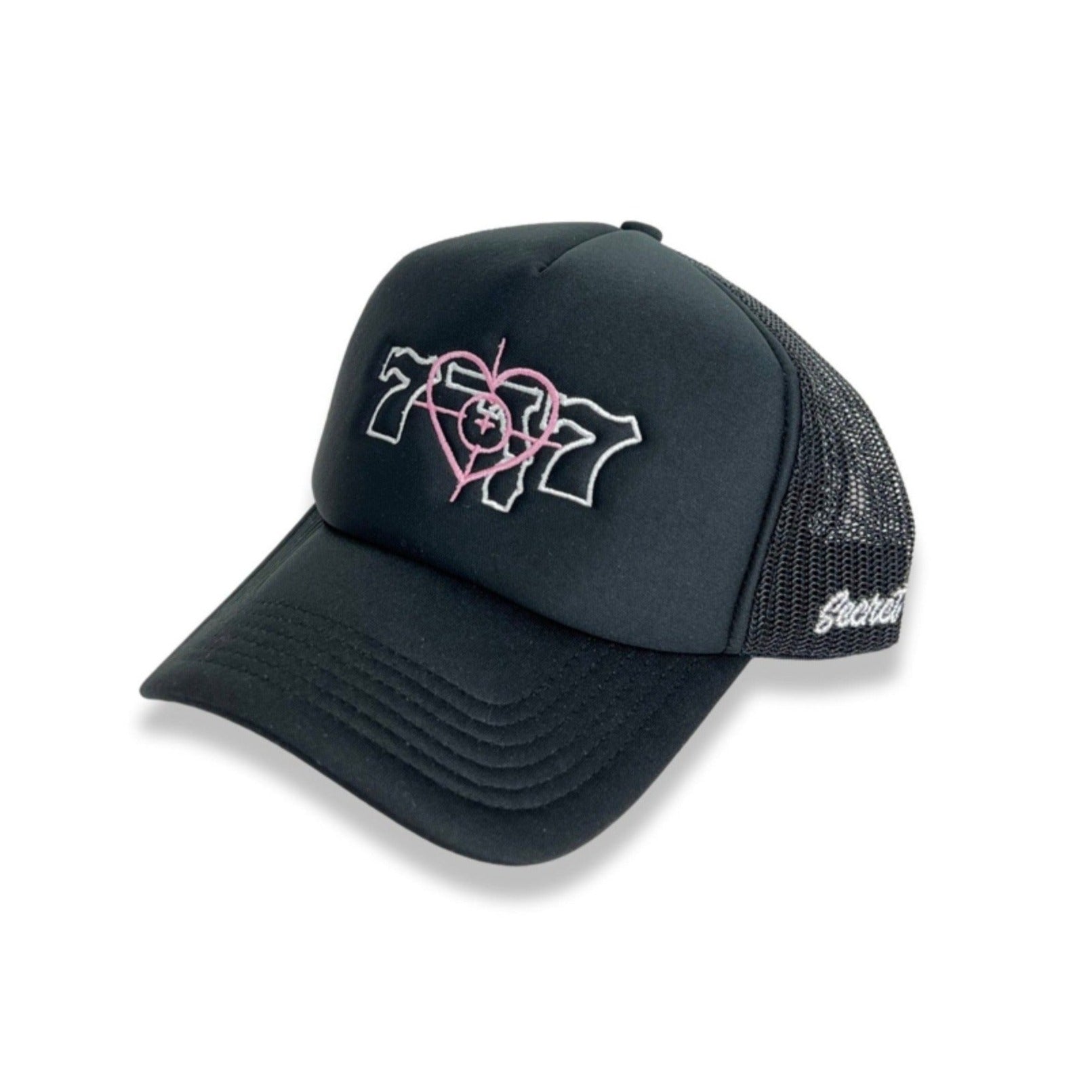 Black 777 Trucker Hat (Pink Cross Hairs)