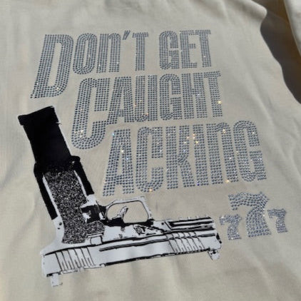 Don't Get Caught Lacking Rhinestone Hoodie (Cream)