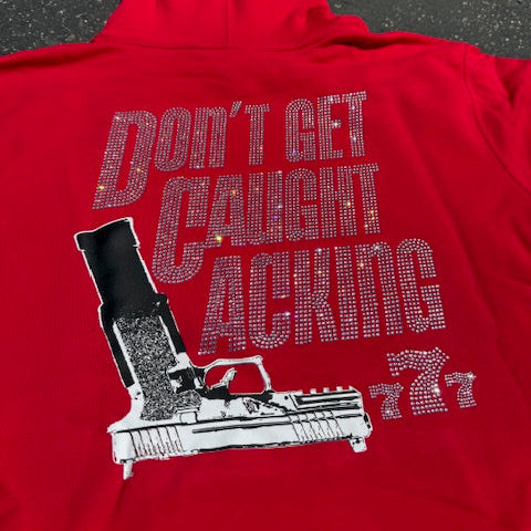Don't Get Caught Lacking Rhinestone Hoodie (Red)